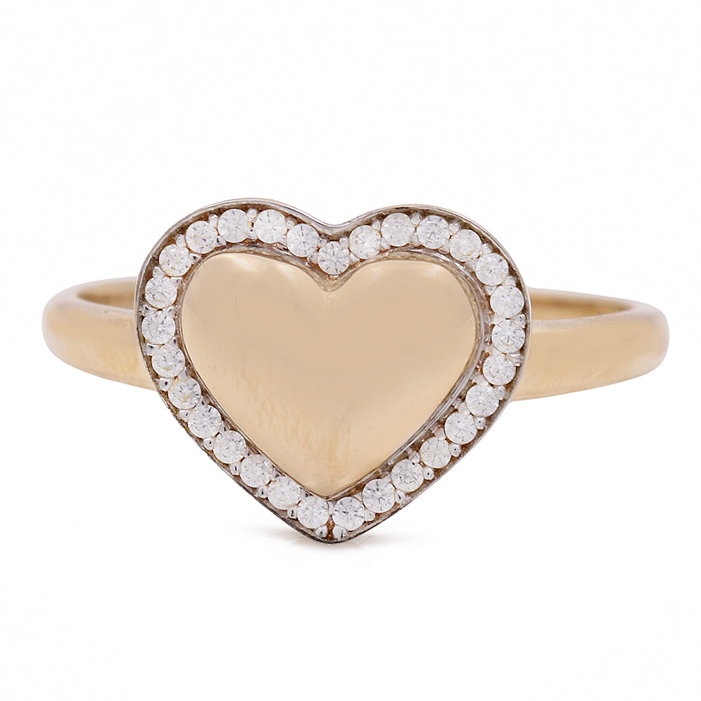 14K Yellow Gold Heart Ring with Cubic Zirconias