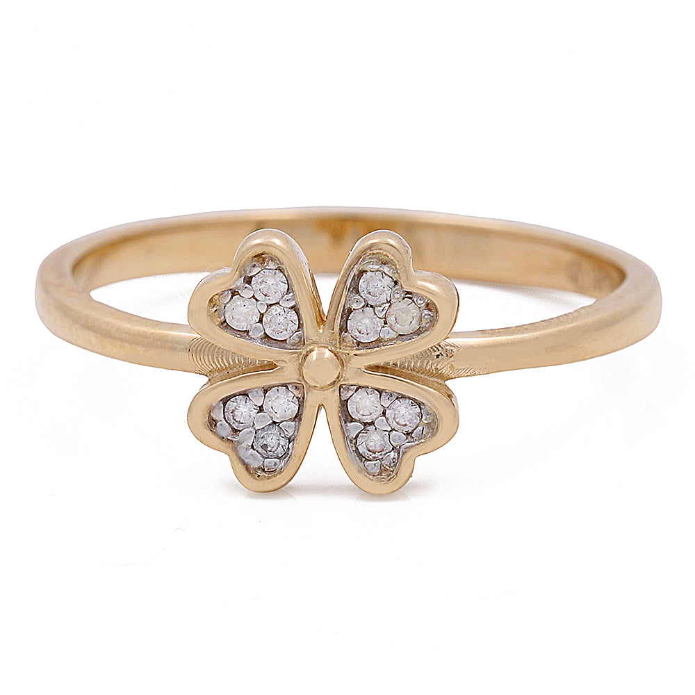 14K Yellow Gold Clover Ring with Cubic Zirconias
