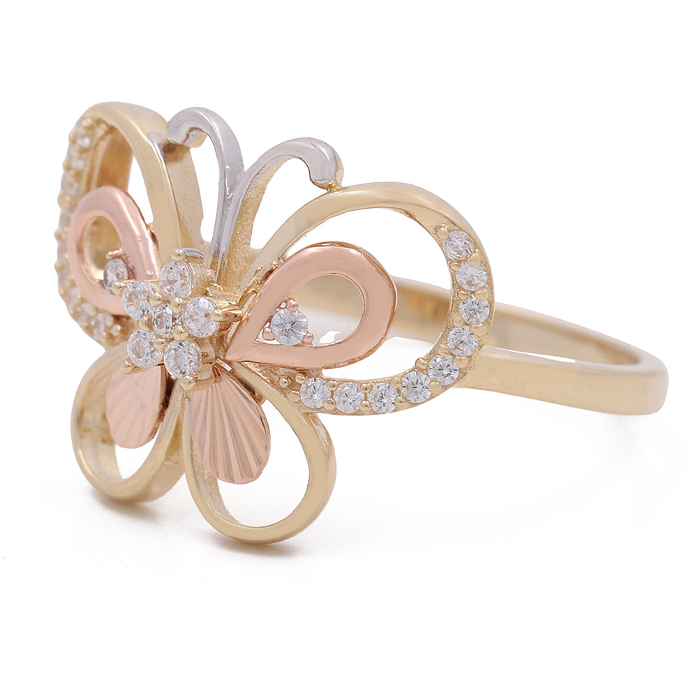 14K Yellow and Rose Gold Butterfly Ring with Cubic Zirconias