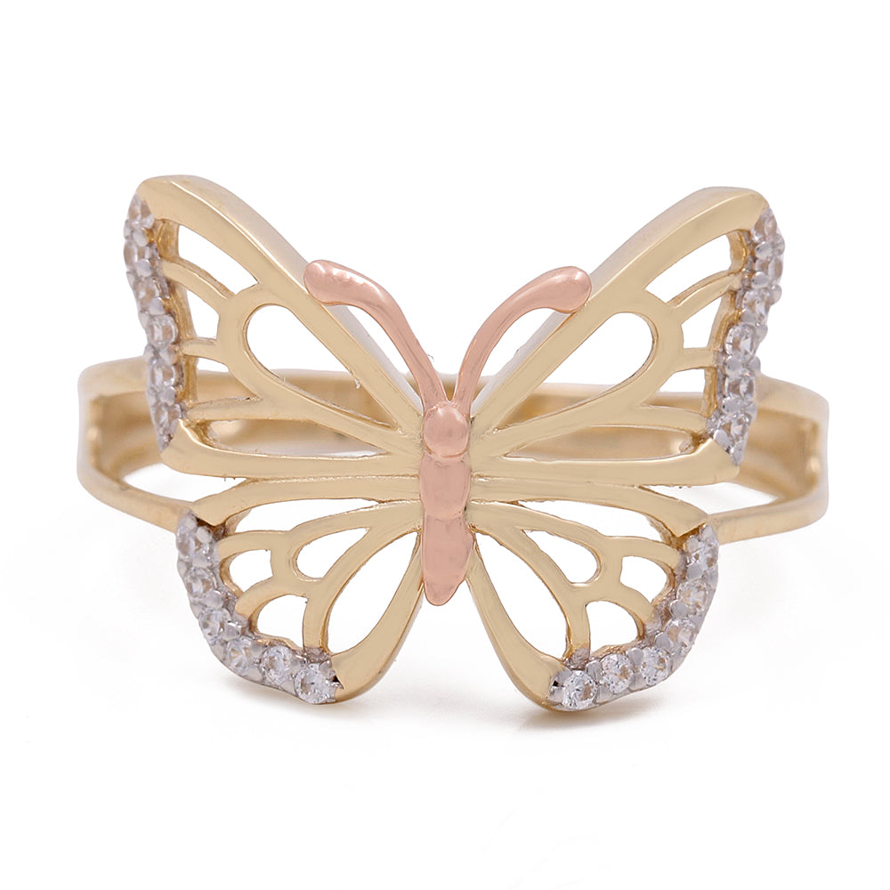 14K Yellow And Rose Gold Butterfly Ring with Cubic Zirconias