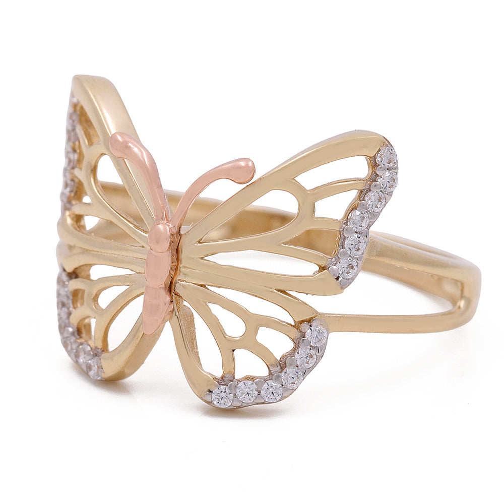 14K Yellow And Rose Gold Butterfly Ring with Cubic Zirconias