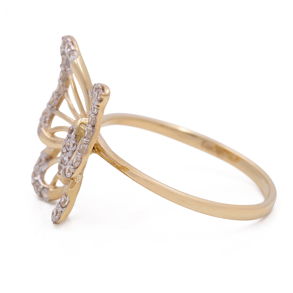 14K Yellow Gold Butterfly Ring with Cubic Zirconias