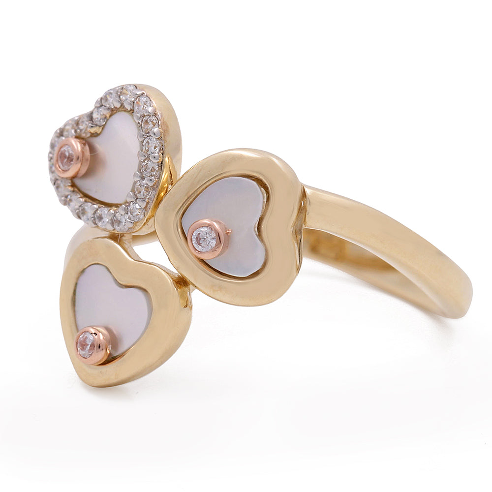 14K Yellow and Rose Heart Ring with Mother of Pearl and Cubic Zirconias