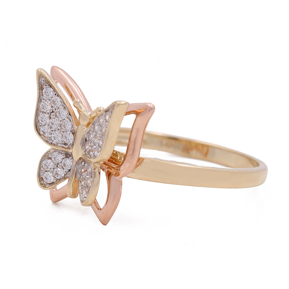 14K Yellow and rose Gold Butterfly Ring with Cubic Zirconias