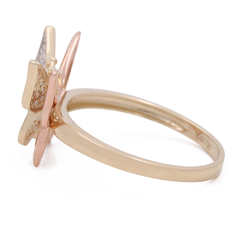 14K Yellow and rose Gold Butterfly Ring with Cubic Zirconias