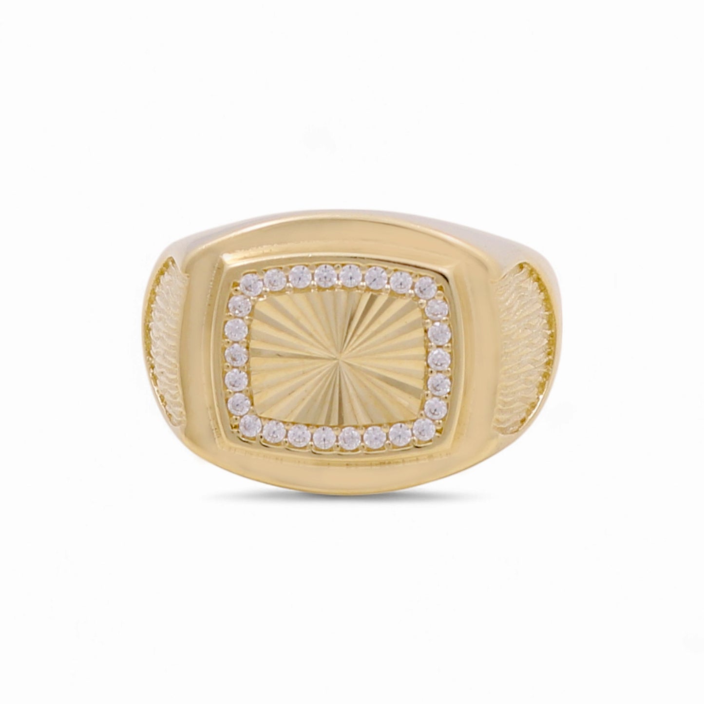 14K Yellow Gold Fashion Diamond Cut Men’s Ring with Cz / Size 11 / Weight: 6.2 GR / DOMR4FSDC