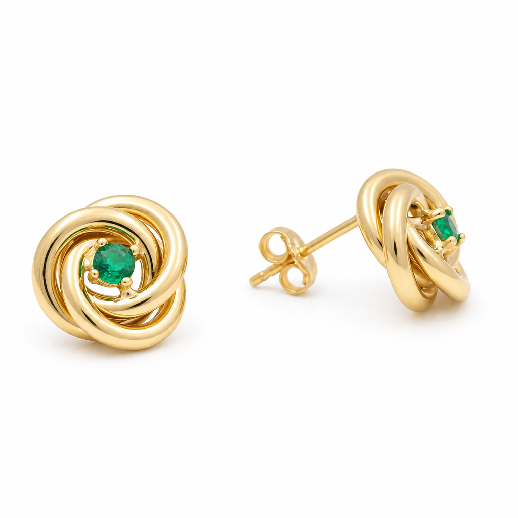 10K Yellow Gold Fashion Stud Earring with Green Stone / Weight: 1.8 GR / DQES0FS-7