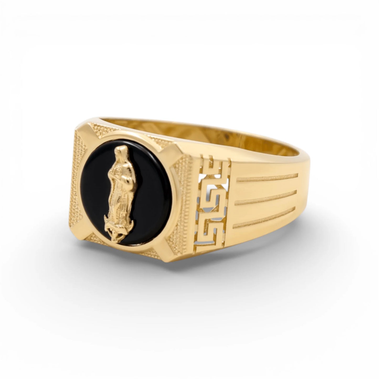 14K Yellow Gold Virgen Guadalupe Men's Ring with Onyx / Size: 10 / Weight: 4.7 GR / CQMR4VG