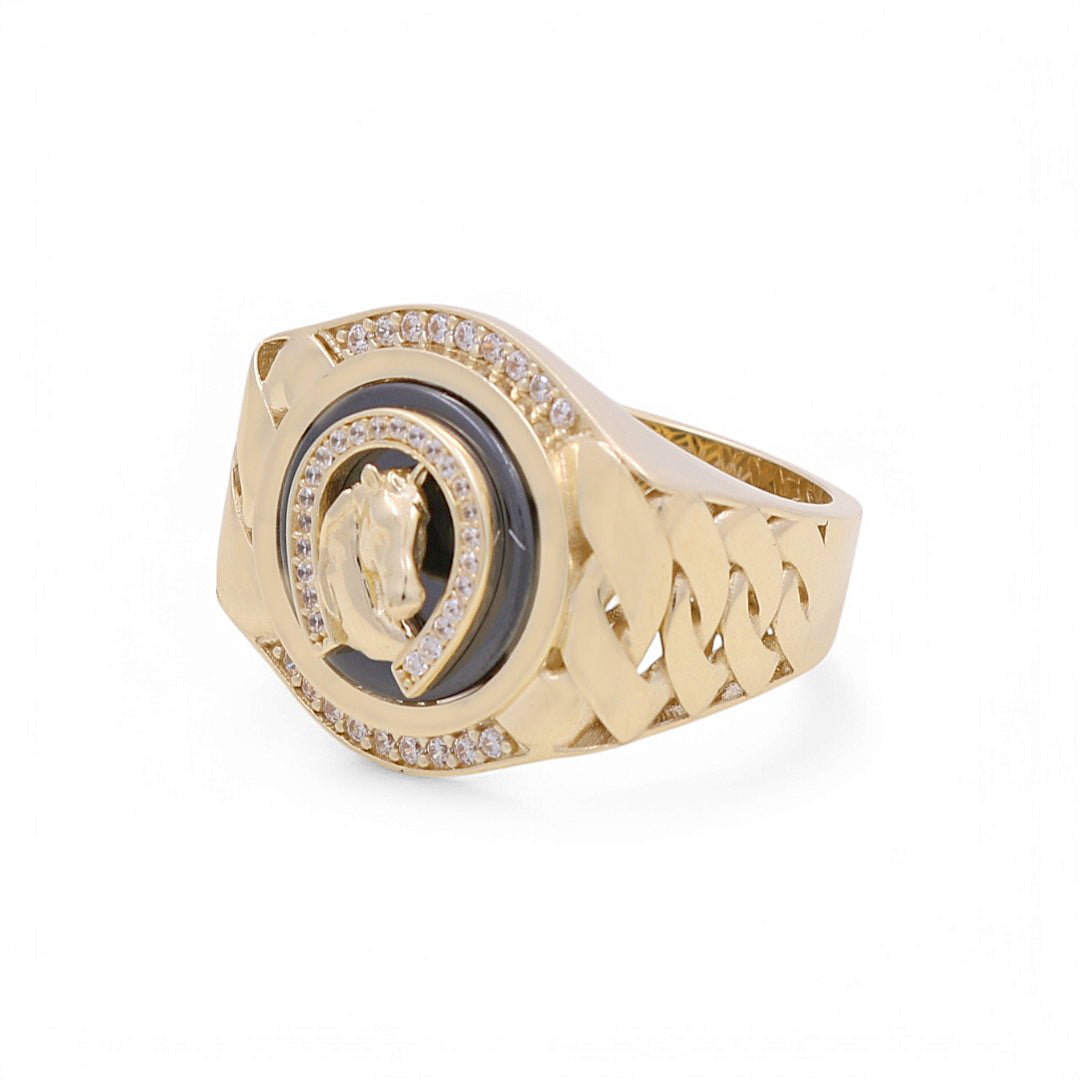 10K Yellow Gold Horseshoe RD Men’s Ring with Onyx Stone / CZ / Size 11 / Weight: 9.5 GR / BPMR0HS