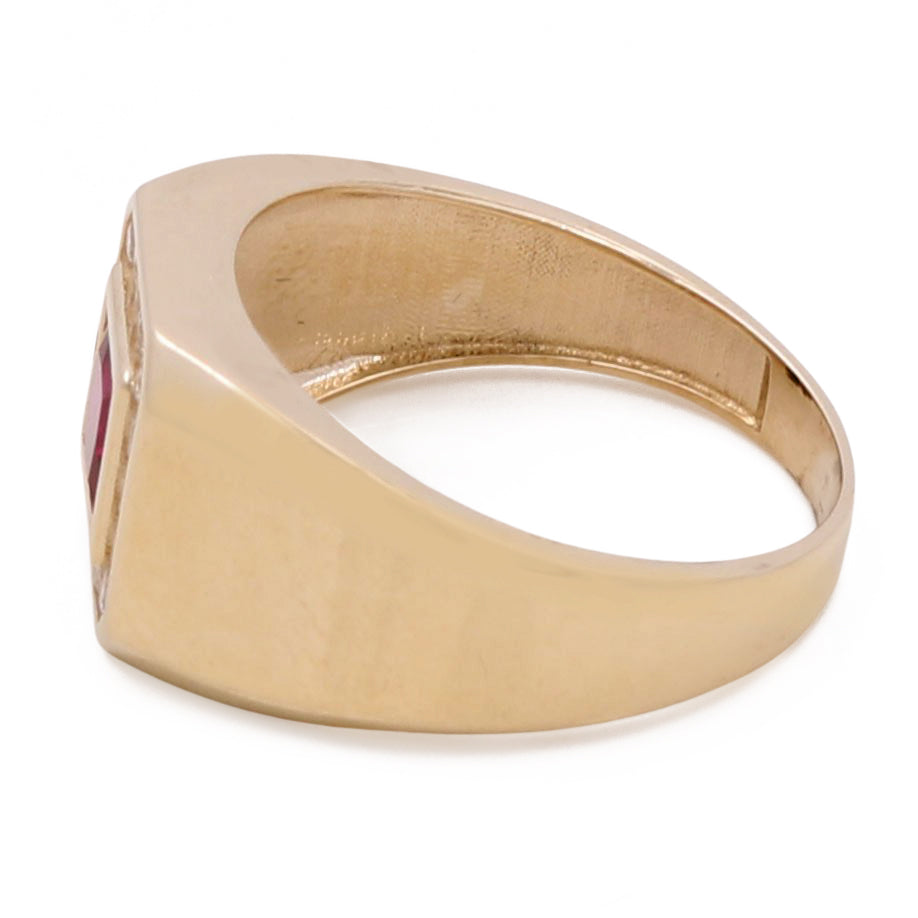 14K Yellow Gold Fashion Men's Ring with Red Stone / CZ / Size 10.5 / Weight: 7.0 GR / CCMR4FS-2