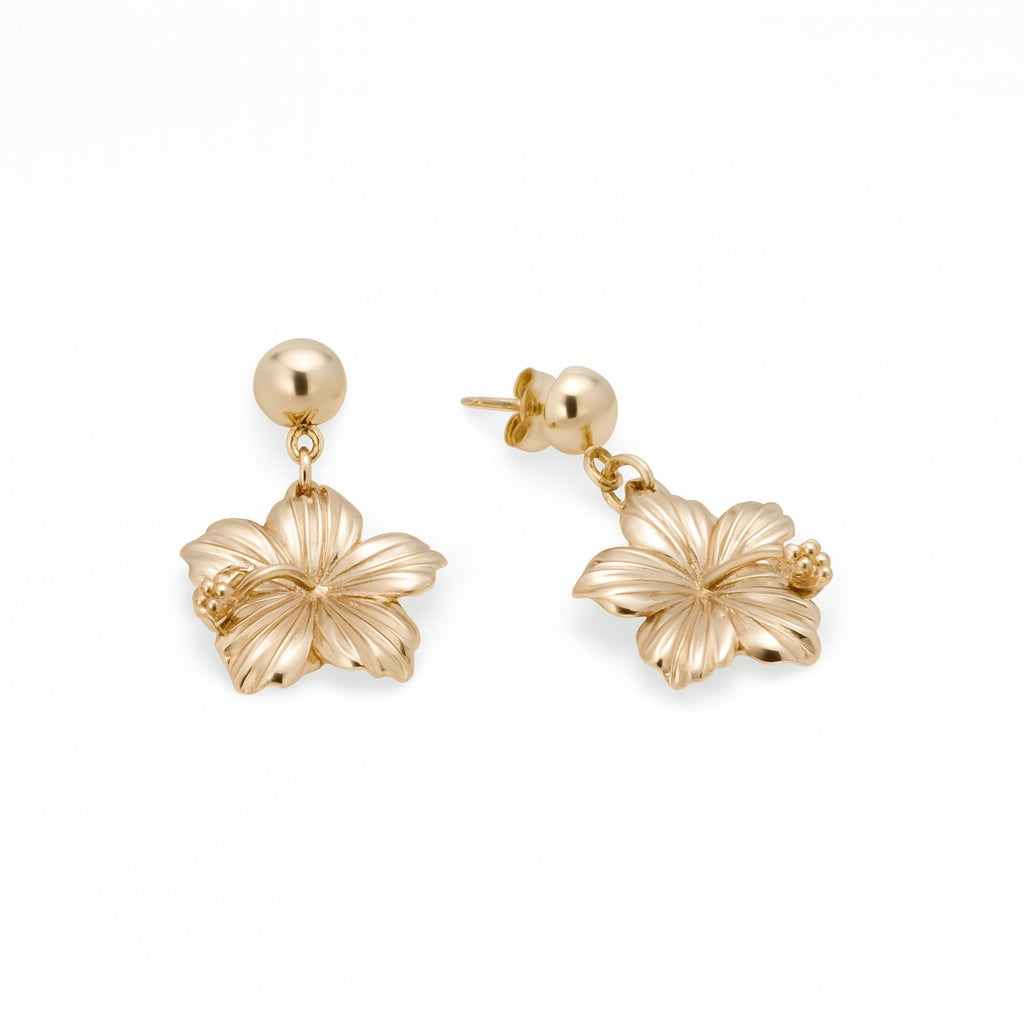 14K Yellow Gold Flower Stud Earrings / Weight: 3.4 GR / DQES4FL-1
