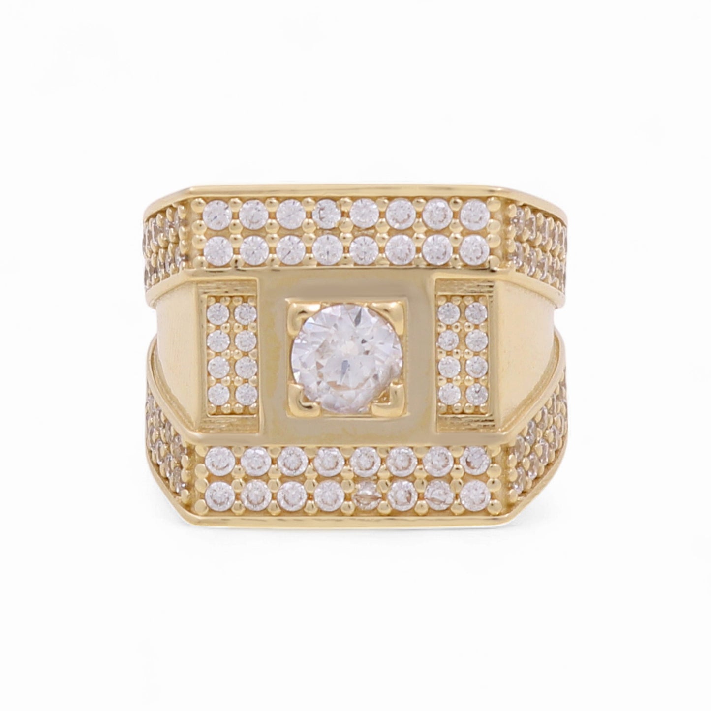 14K Yellow Gold Fashion Men’s Ring with Cz / Size 10.5 / Weight: 12.8 GR / DOMR4FS-10