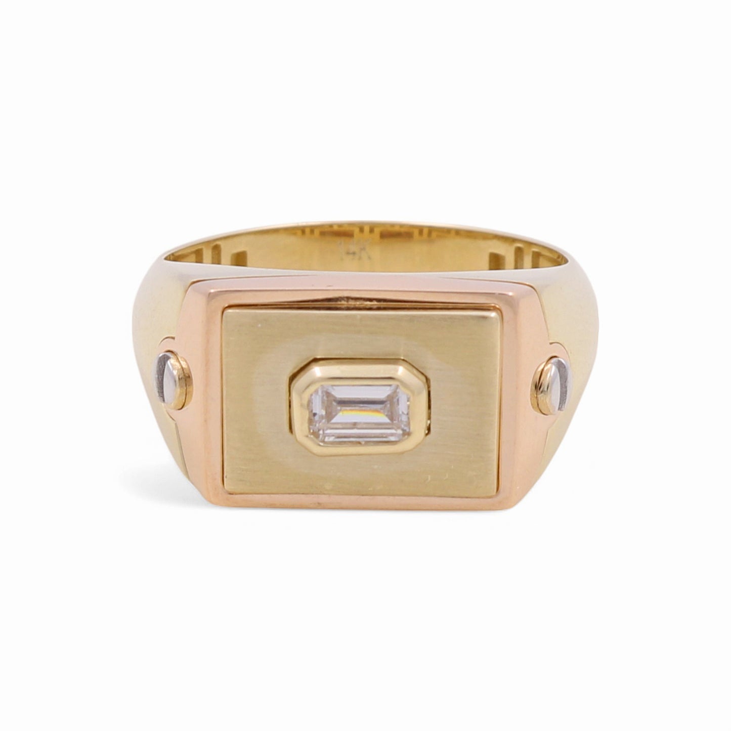 14K Yellow, White and Rose Gold Fashion Men's Ring with White Cz / Size: 11 / Weight: 5 GR / DPMR3T4FS-1