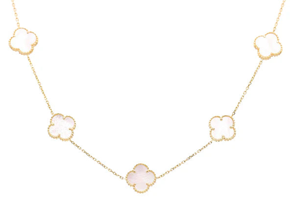 10K Yellow Gold Mother of Pearl Women's Necklace with Five Clovers / Size: 18'' / Weight: 6.2 GR / CCFNK0CLV-1