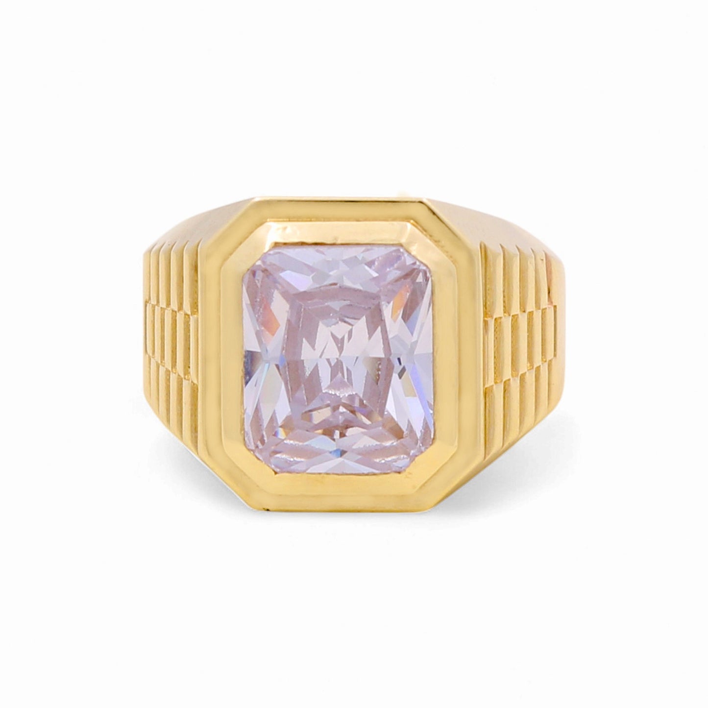 14K Yellow Gold Fashion Men’s Ring / CZ / White Stones / Size 11 / Weight: 8.6 GR / BOMR4FS-25