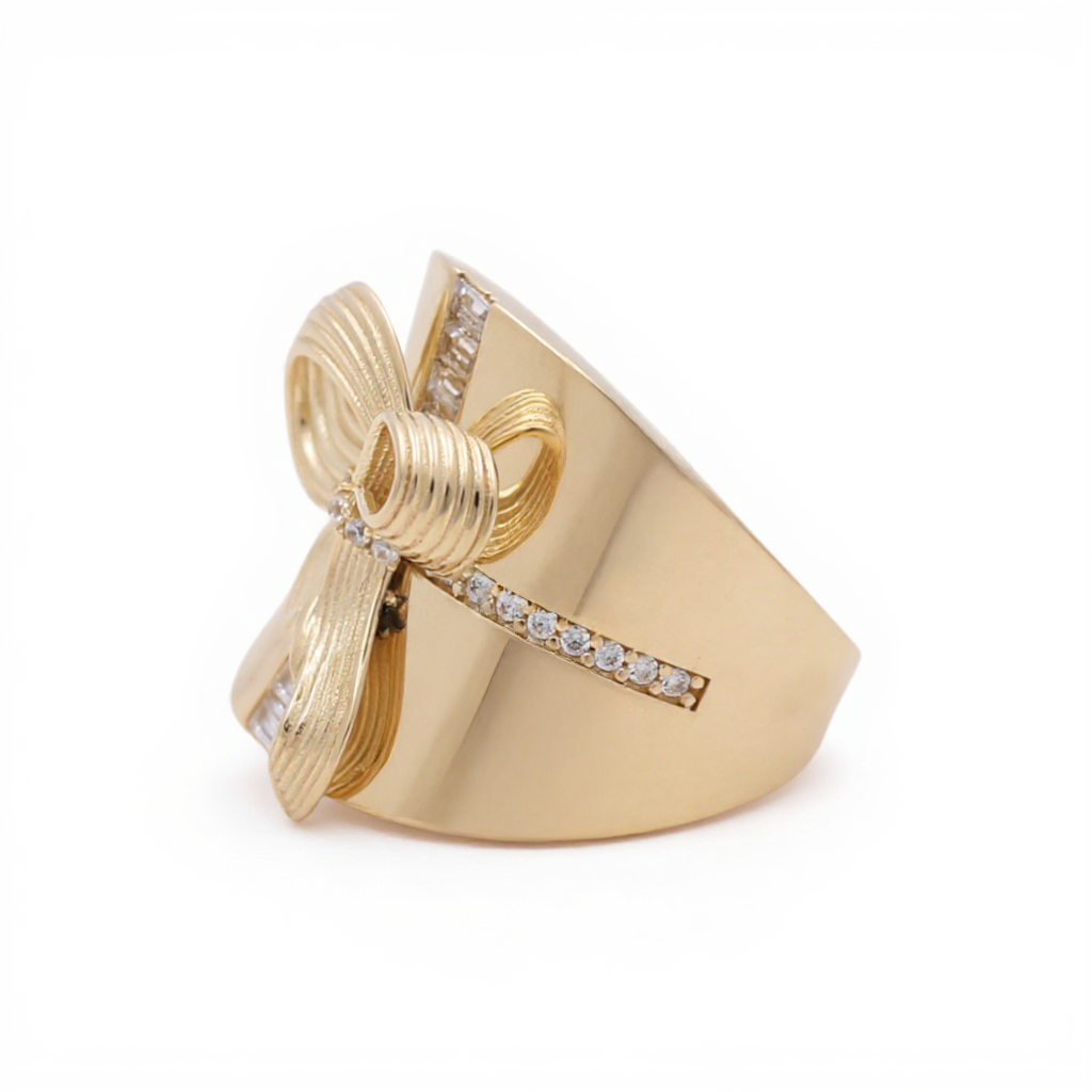 10K Yellow Gold Fashion Ribbon Women's Ring with Cz / Size: 8.5 / Weight: 4.6 GR / CQWR0RB