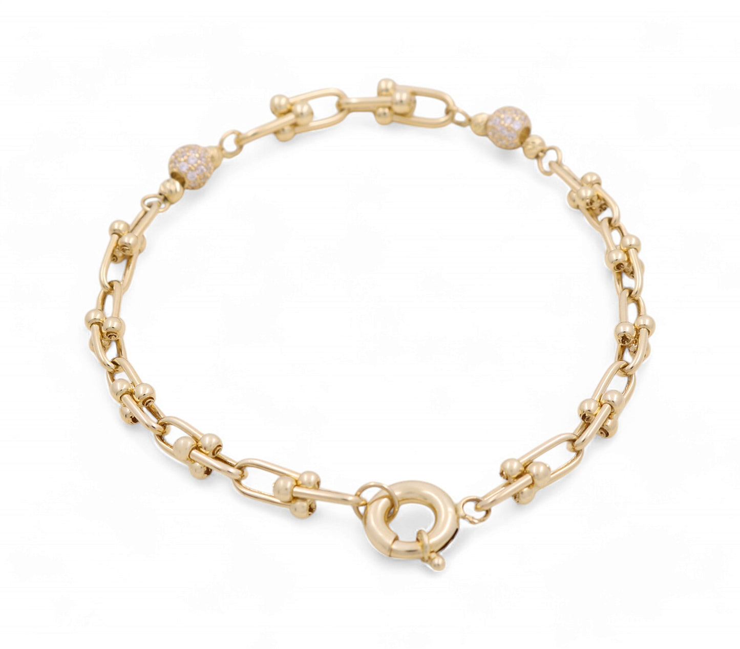14K Yellow Gold Women's Fashion TT Bracelet / CZ / Size: 7.5" / Weight: 6.5 GR / P78B-28