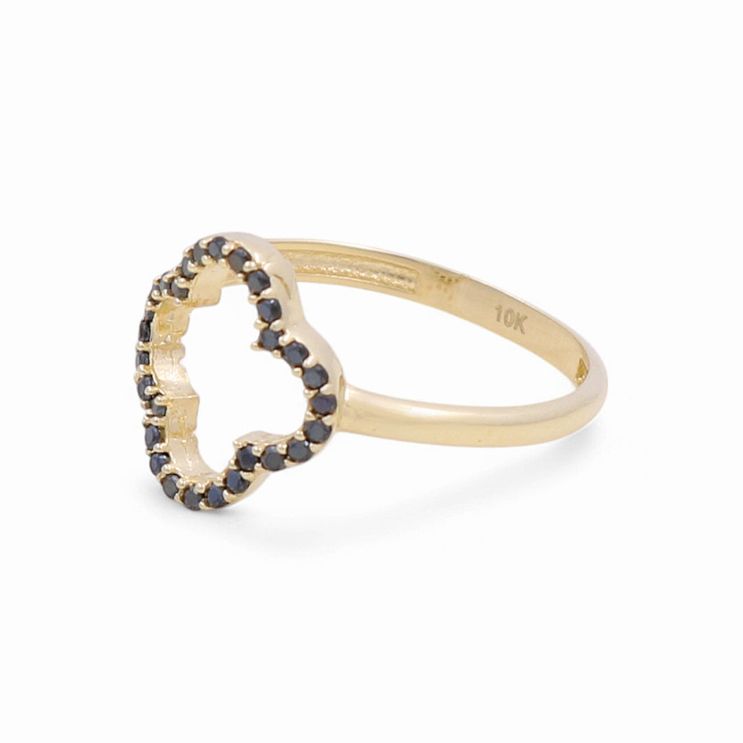 10K Yellow Gold Clover Women's Ring with Black Cz / Size: 7 / Weight: 1.3 GR / DPWR0CLV-2