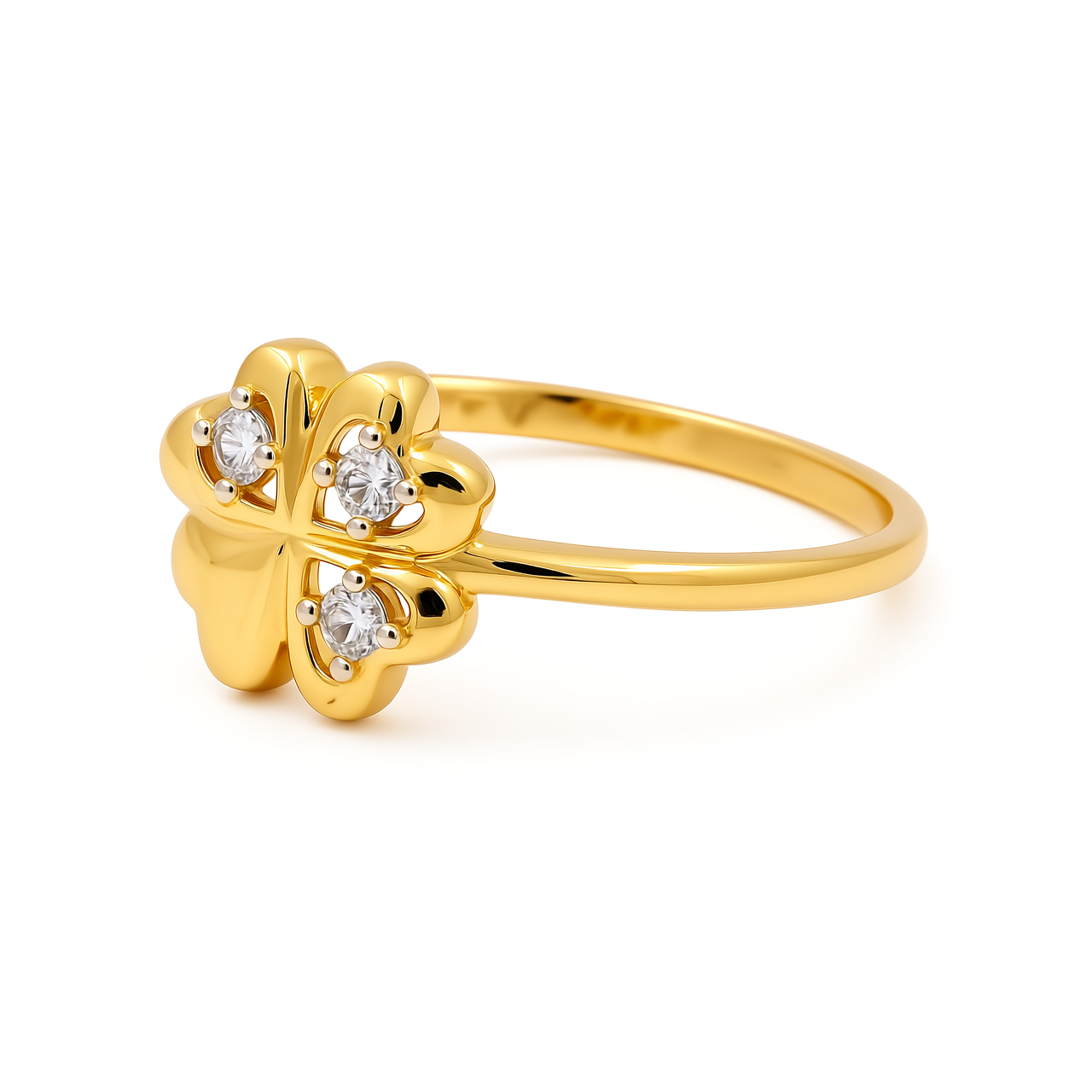 14K Yellow Gold Clover Women's Ring with Cz / Size: 7 / Weight: 1.9 GR / CEEWR4CLV