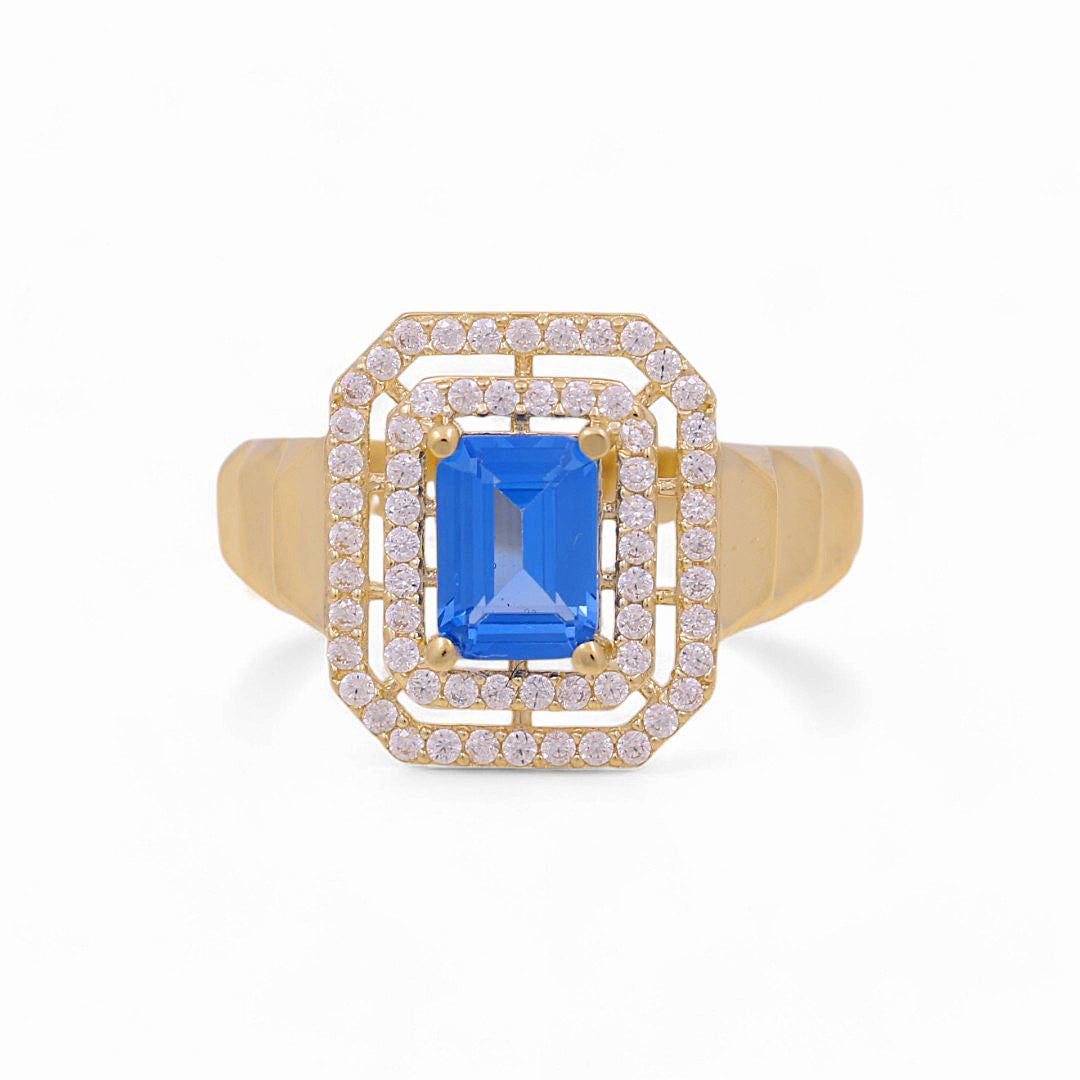 10K Yellow Gold Women's Fashion Ring with Light Blue Cz / Size: 7 / Weight: 2.4 GR / P53R-51