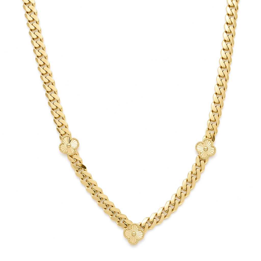10K Yellow Gold Monaco Necklace with Clover / Size: 18" / Weight: 20.5 GR / DONK0MONCLV