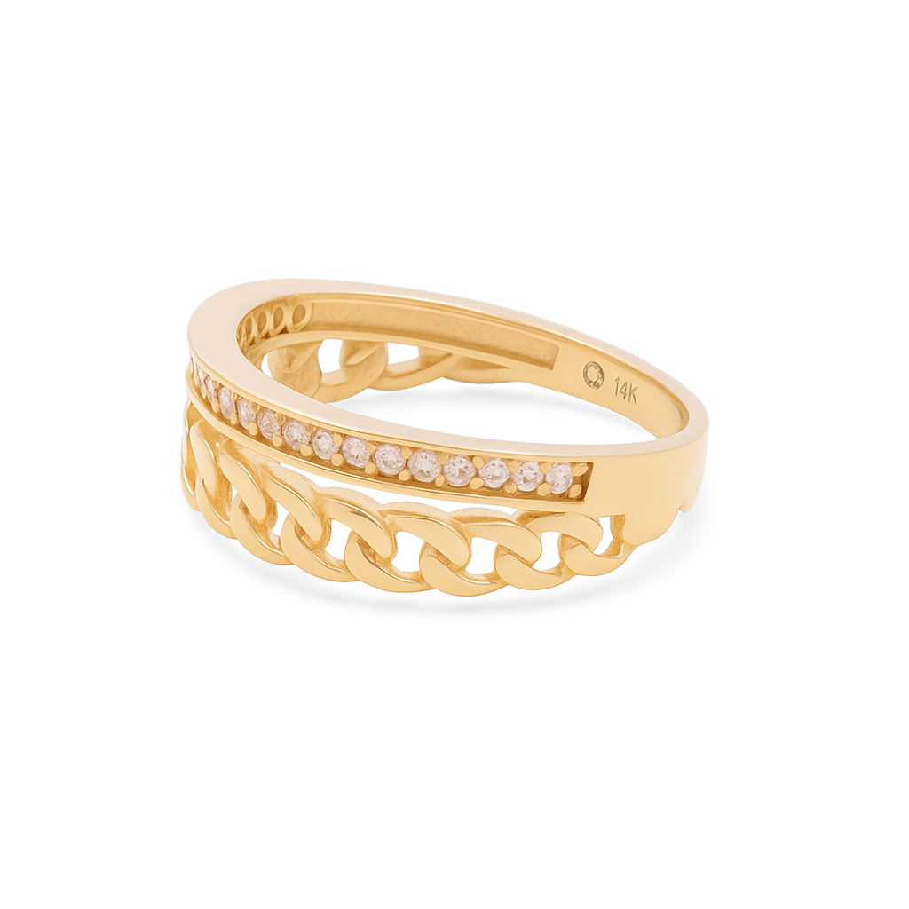 14K Yellow Gold Fashion Women's Ring with White Cz / Size: 7.5 / Weight: 2.7 GR / DQWR4FS-40