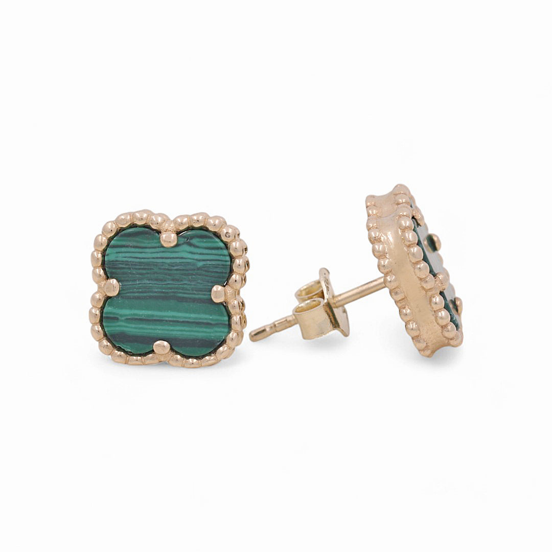 14K Yellow Gold Women’s Green Clover Stud Earrings / Size: 10MM / Weight: 2.7GR / BOES4CLV-1