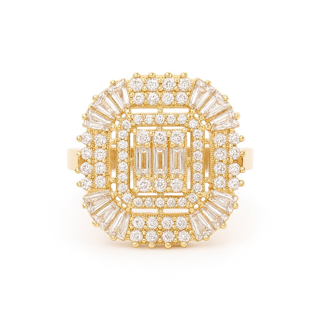 14K Yellow Gold Fashion Baguette Women's Ring with White Stones / Size: 7.5 / Weight: 4.1 GR / DQWR4FS-59