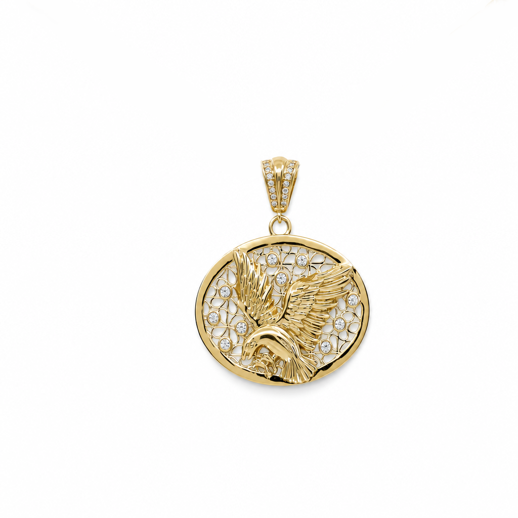 10K Yellow Gold Oval Pendant with Eagle & Cz Stone / Weight: 3.4 GR / P24-34