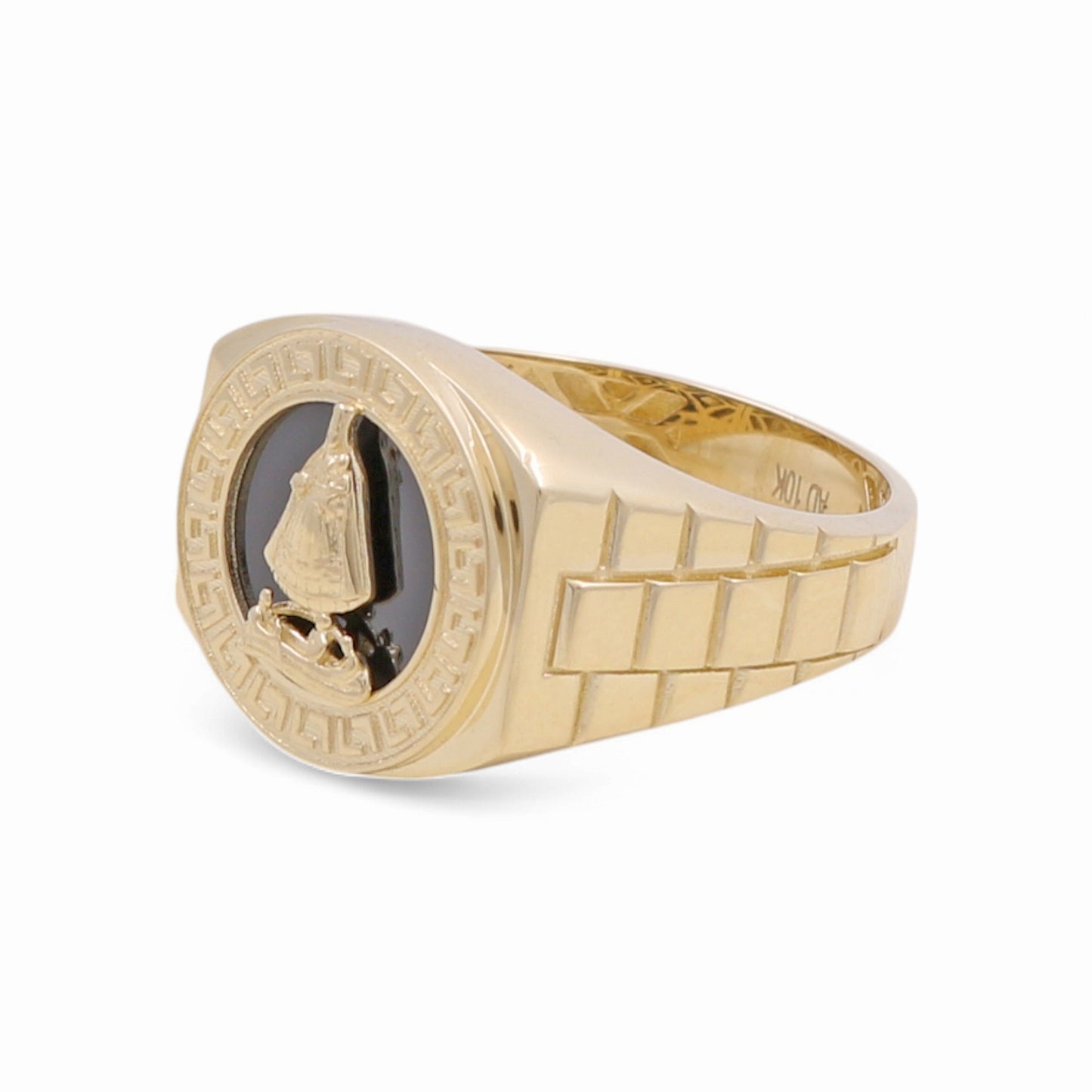 14K Yellow Gold Virgen de la Caridad With Greek Men's Ring / Size: 10.5 / Weight: 6.5 GR / P04FM-519