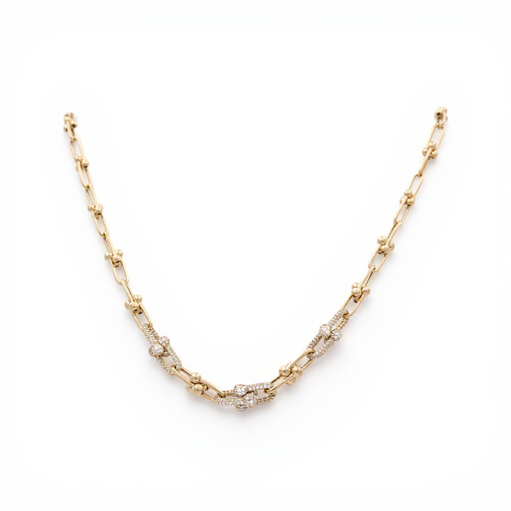 10K Yellow Gold Women's Fashion TT Neckace with Cz / Size: 18" / Weight: 17.4 GR / P10S-128