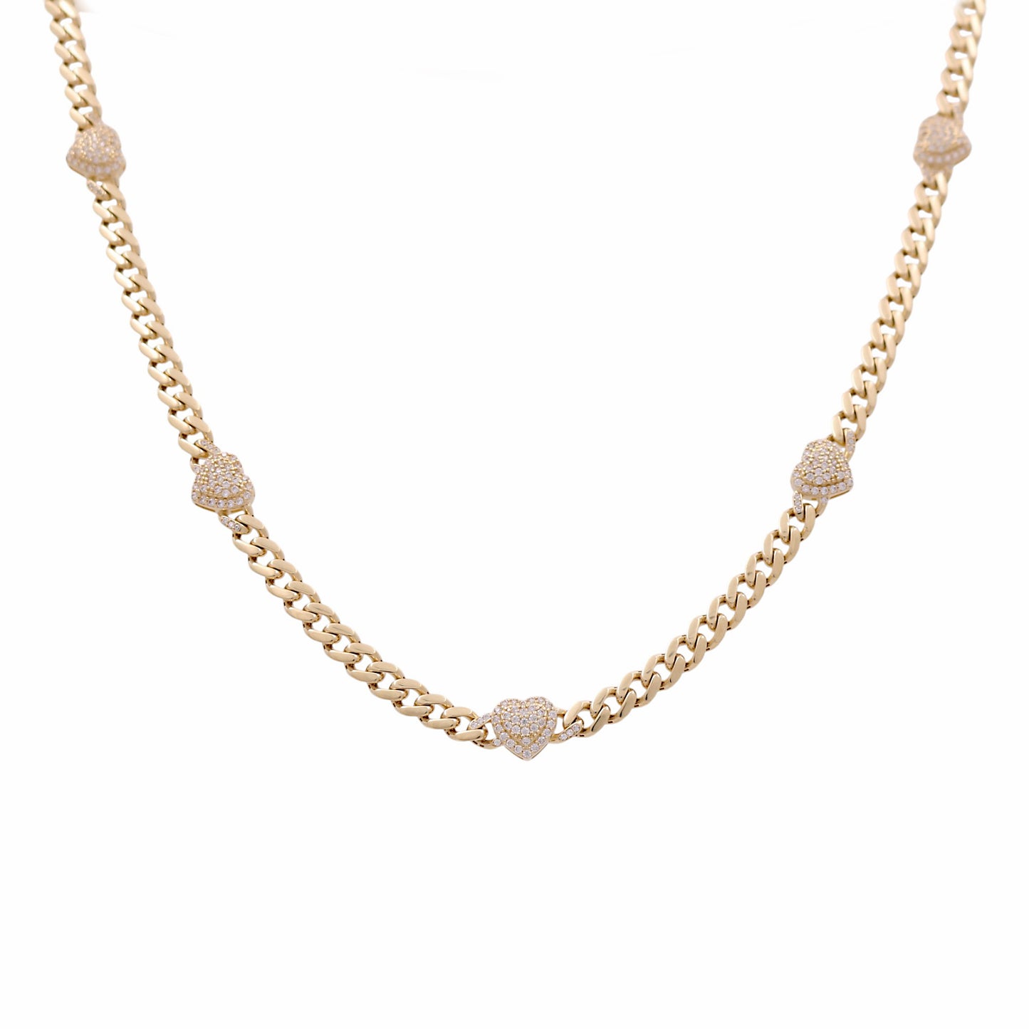 10K Yellow Gold Monaco Women's Necklace with Hearts and White Cz / Size: 17.5” / Weight: 14.7 GR / P18N-4