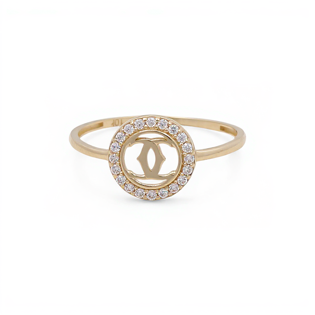 10K Yellow Gold Fashion CC Women's Ring with Cz / Size: 7.5 / Weight: 0.9 GR / CQWR0CC