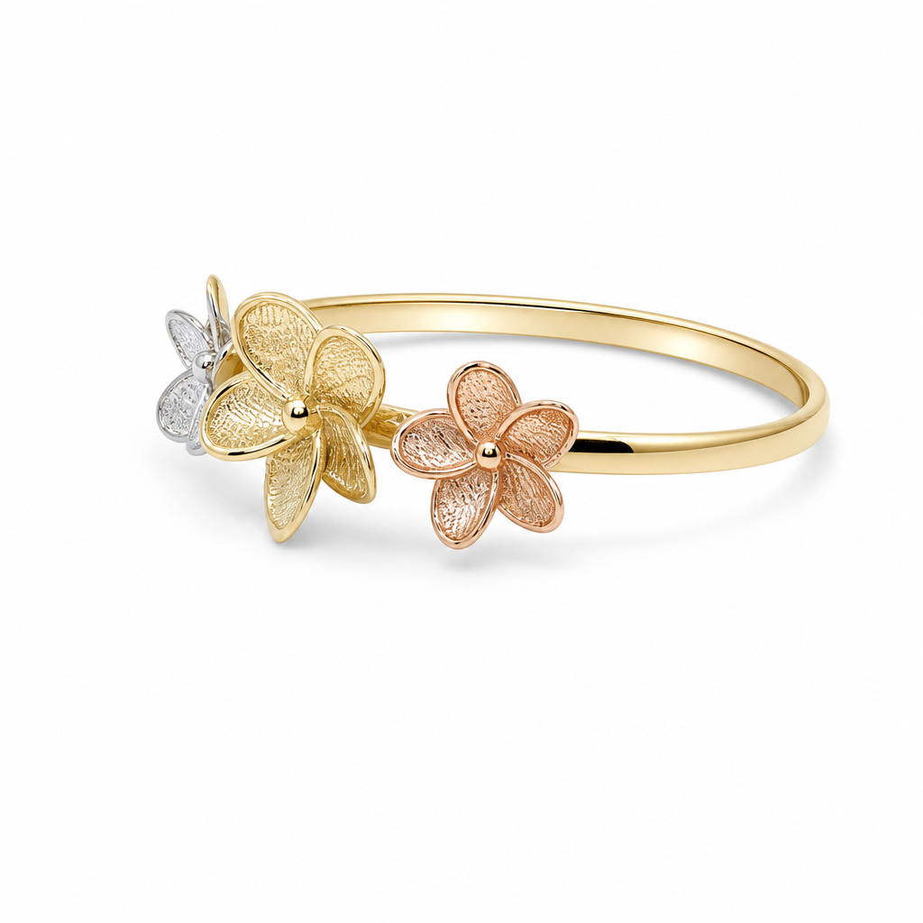 14K Yellow, White and Rose Gold Flower Women's Ring / Size: 9 / Weight: 1.4 GR / DQWR3T4FL-4