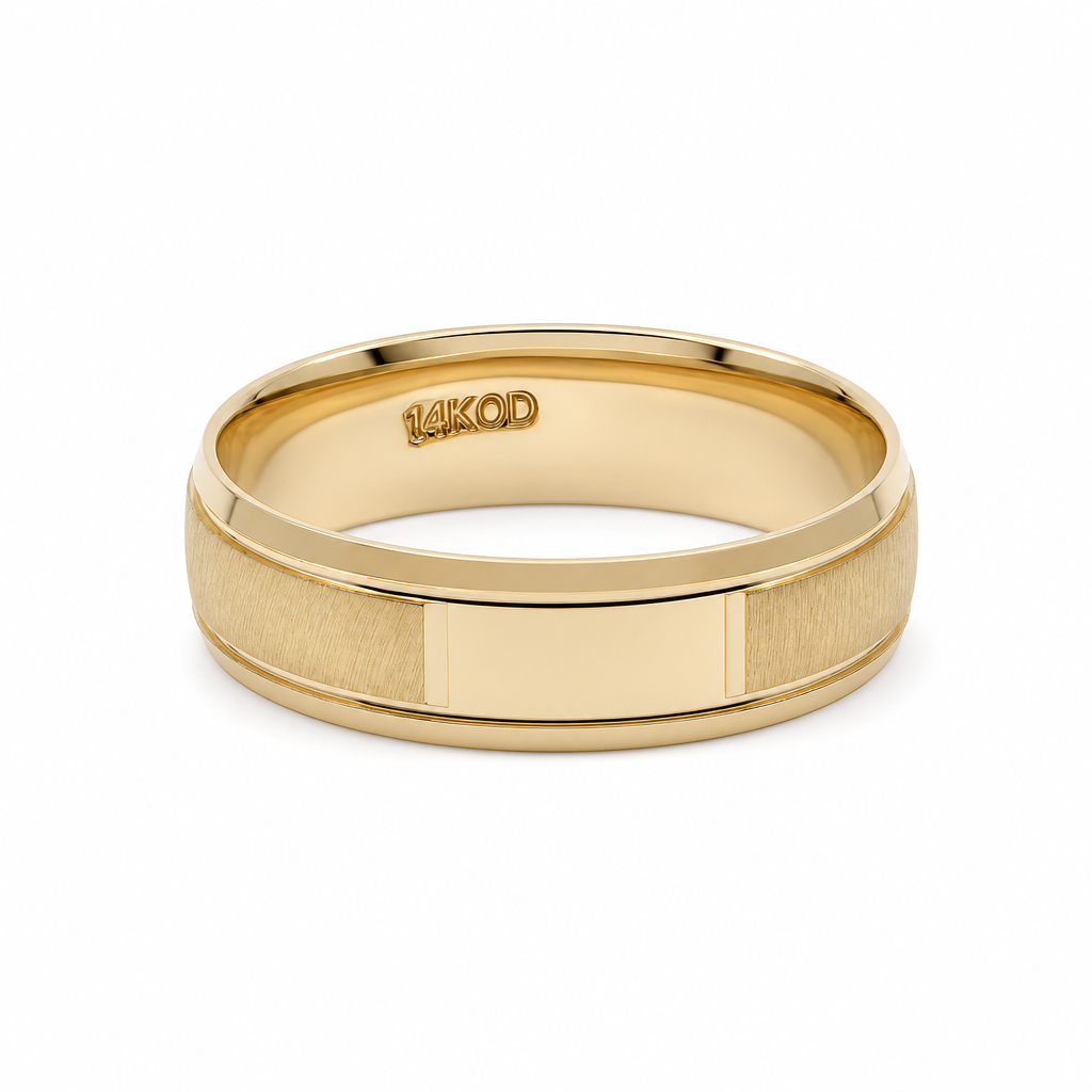 14K Yellow Gold Men's Wedding Band With Design / Size: 10 / Weight: 5.4 GR / WBEEMWB4DS-15