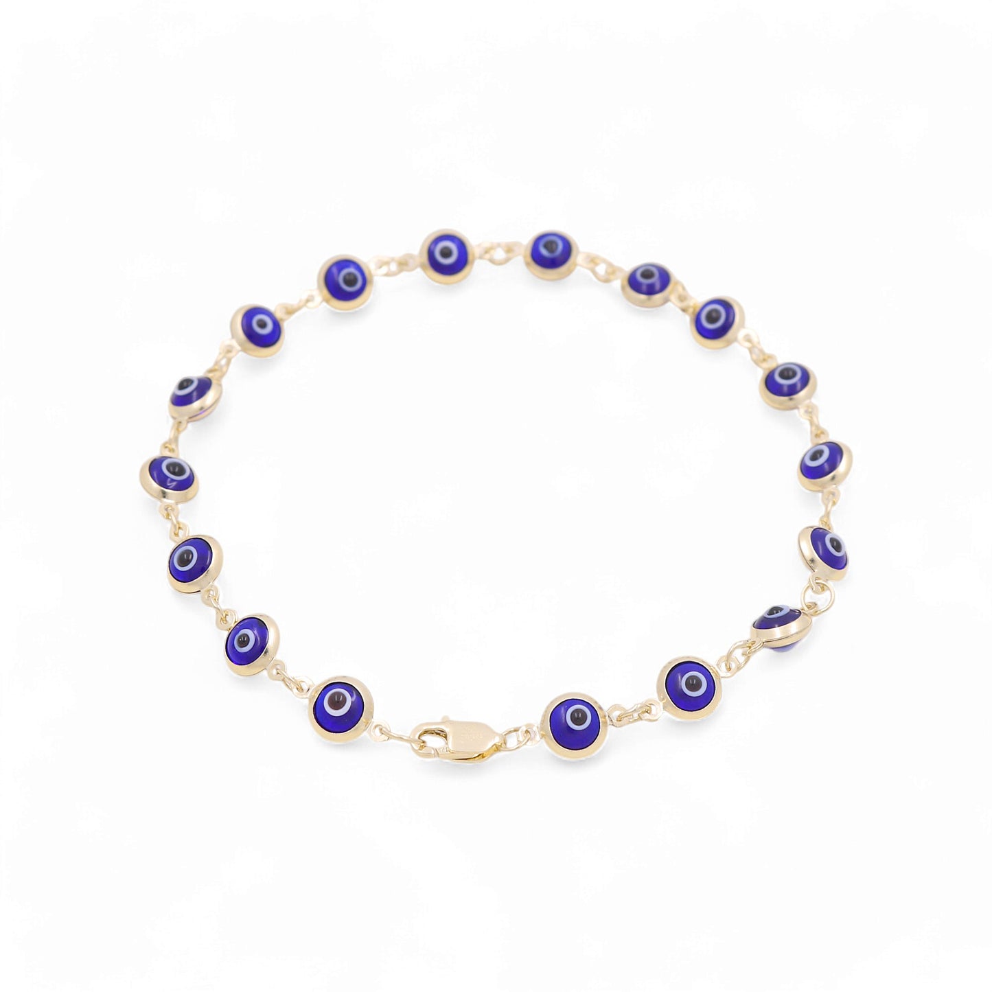 14K Yellow Gold Women's Evil Blue Eye Bracelet / Size: 7.5" / Weight: 3.9 GR / AOWB4EY