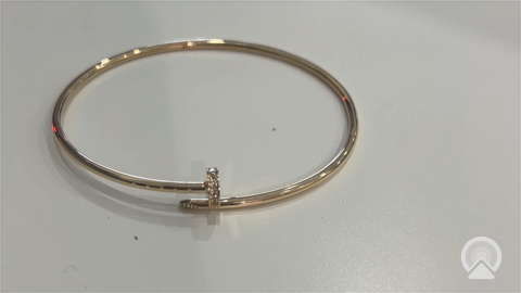 14K Yellow Gold Semisolid Nail Bangle Bracelet with Cz / Weight: 3.3 GR / DQBB4NL-1