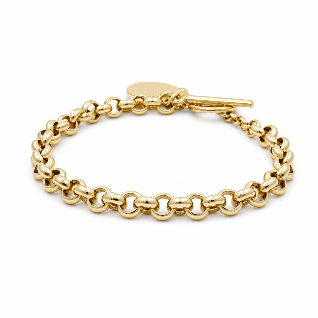 10K TF Yellow Gold Women's Heart Rolo Bracelet With Cz / Size: 7.5" / Weight: 8.7 GR / DQWB0HR-4
