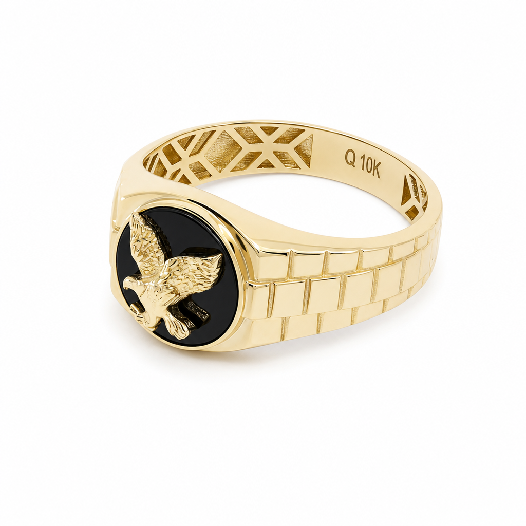 10K Yellow Gold Men's Eagle Ring with Onyx Stone / Size: 10.5 / Weight: 4 GR / CQMR0EG-2
