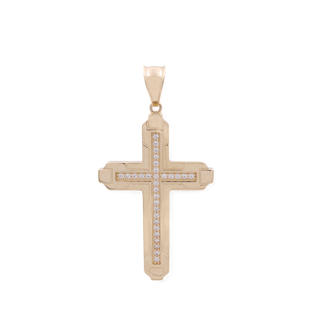 14K Yellow Gold Large Cross with CZ Pendant / Weight: 6.7gr / ISPD4CS-2