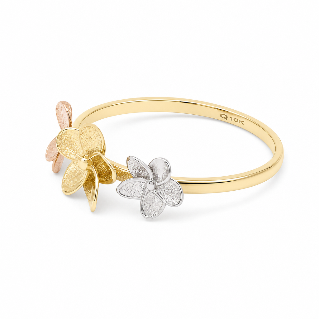 10K Yellow Gold Fashion Rose Women's Ring 3-Tones/ Size:7 / Weight: 1.1 GR / DQWR3T0RS