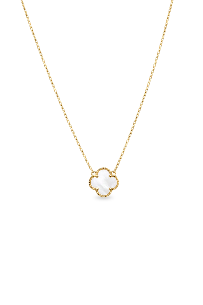 10K Yellow Gold White Clover Necklace / Size: 18" / Weight: 2.7 GR / BQNK0CLV-3