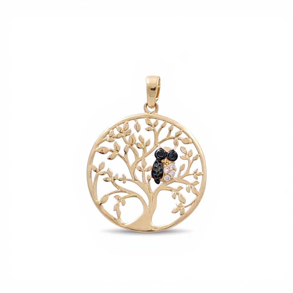 10K Yellow Gold Tree of Life Pendant with Owl / Stone: Cz / Weight: 1.4 GR / CQPD0TL