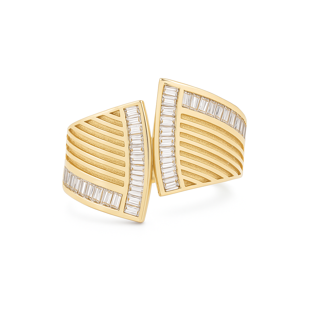 14K Yellow Gold Baguette Women's Ring with White Cz / Size: 7.5 / Weight: 4 GR / DQWR4FS-82