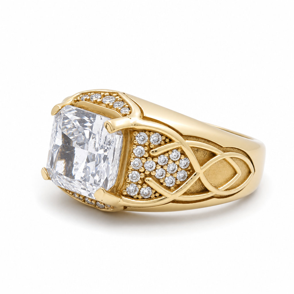 14K Yellow Gold SQ Fashion Men's Ring with White Cz / Size: 11 / Weight: 12.7 GR / DLBMR4FS-4