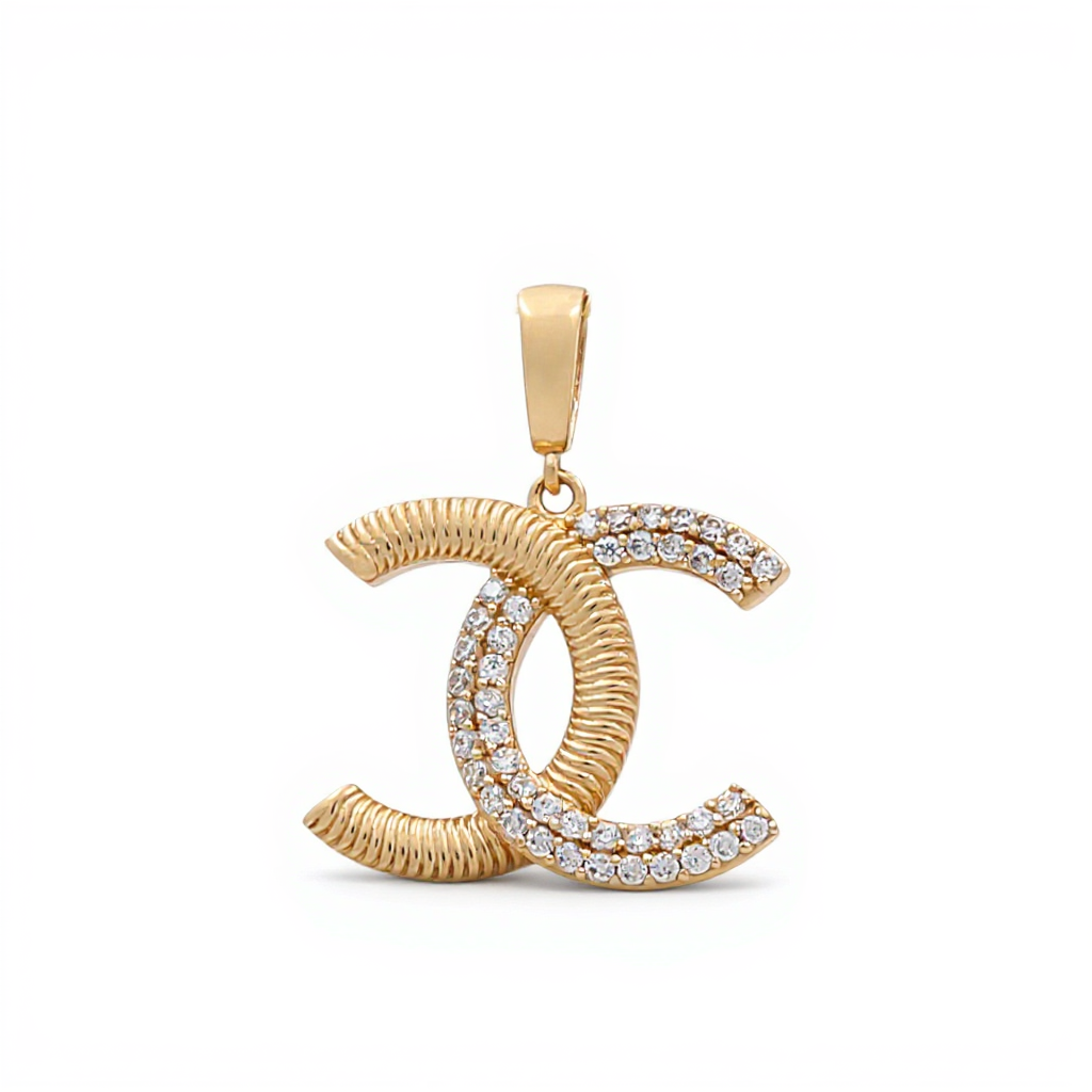14K Yellow Gold Fashion CC Pendant with Cz / Weight: 2.7 GR / DQPD4CC