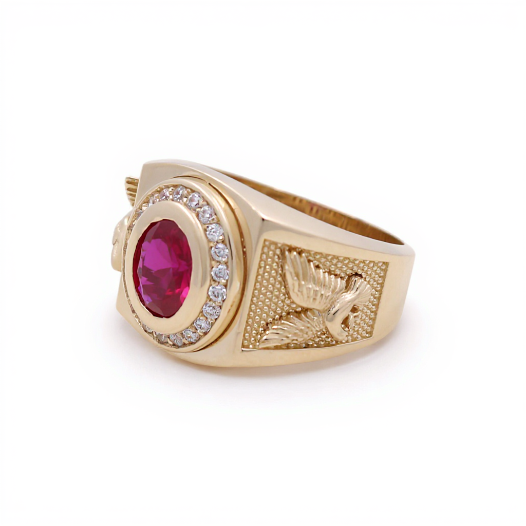 14K Yellow Gold Eagle Men's Ring with Red Cz / Size: 11.5 / Weight: 7.5 GR / DQMR4EG