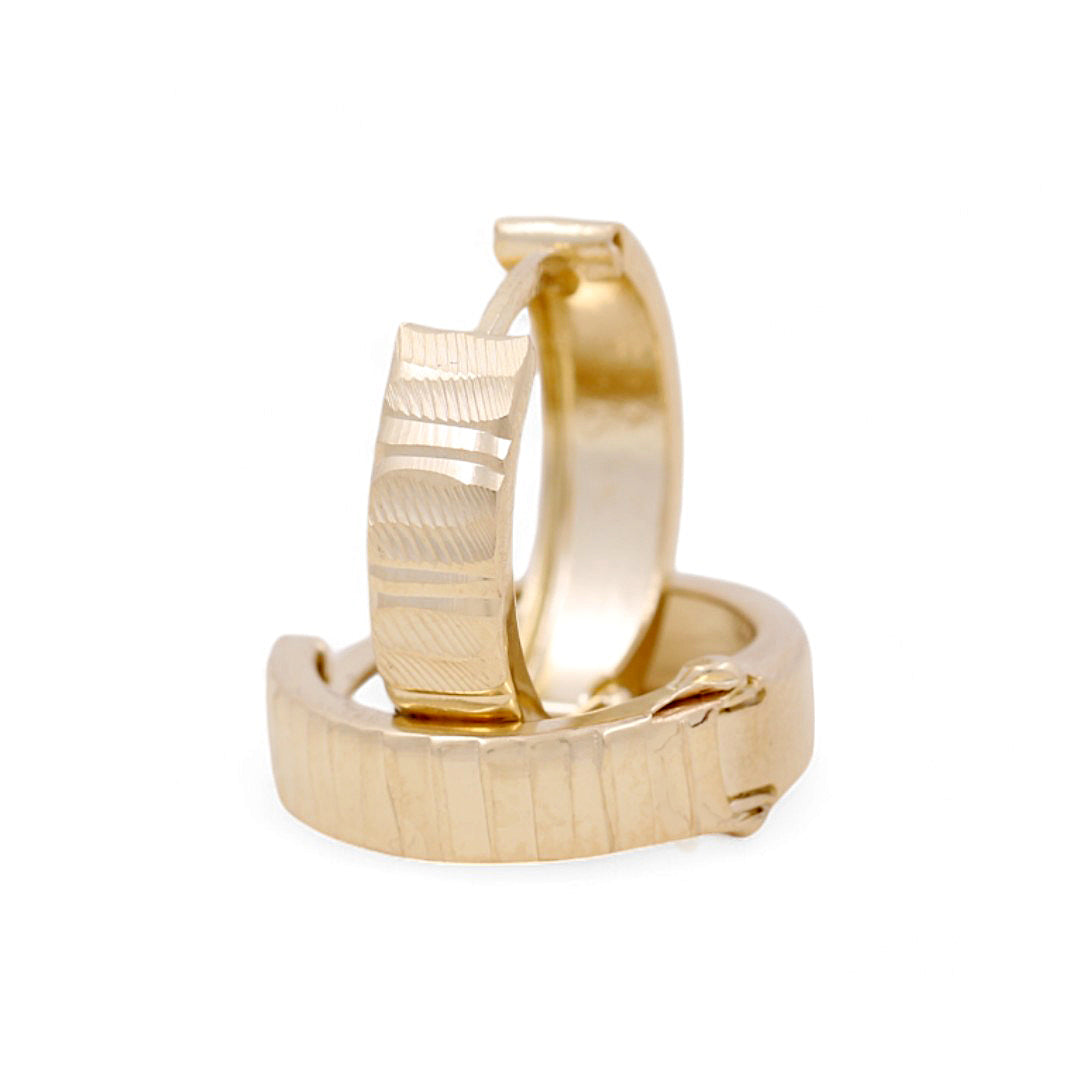 14K Yellow Gold Diamond Cut Hoops Earrings / Size: 4mm X 12.5mm / Weight: 1.8gr / DOEH4DC4X12.5-1
