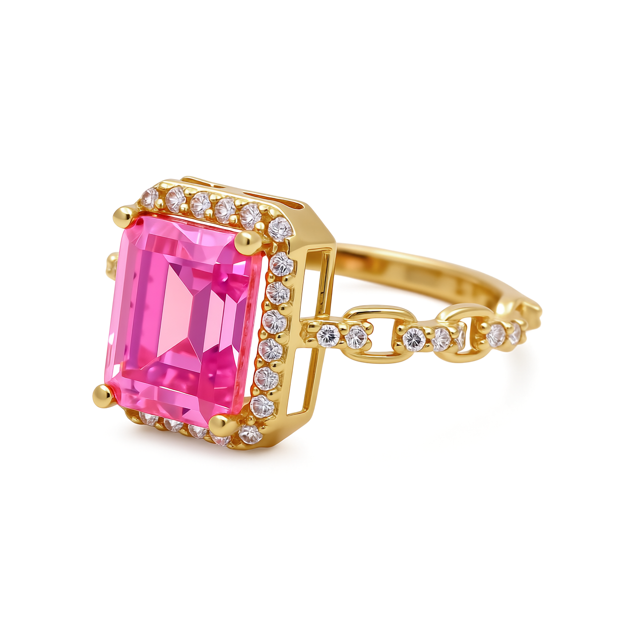 14K Yellow Gold Fashion Women's Ring with Pink Cz / Size: 7.5 / Weight: 2.8 GR / CCFWR4FS-1
