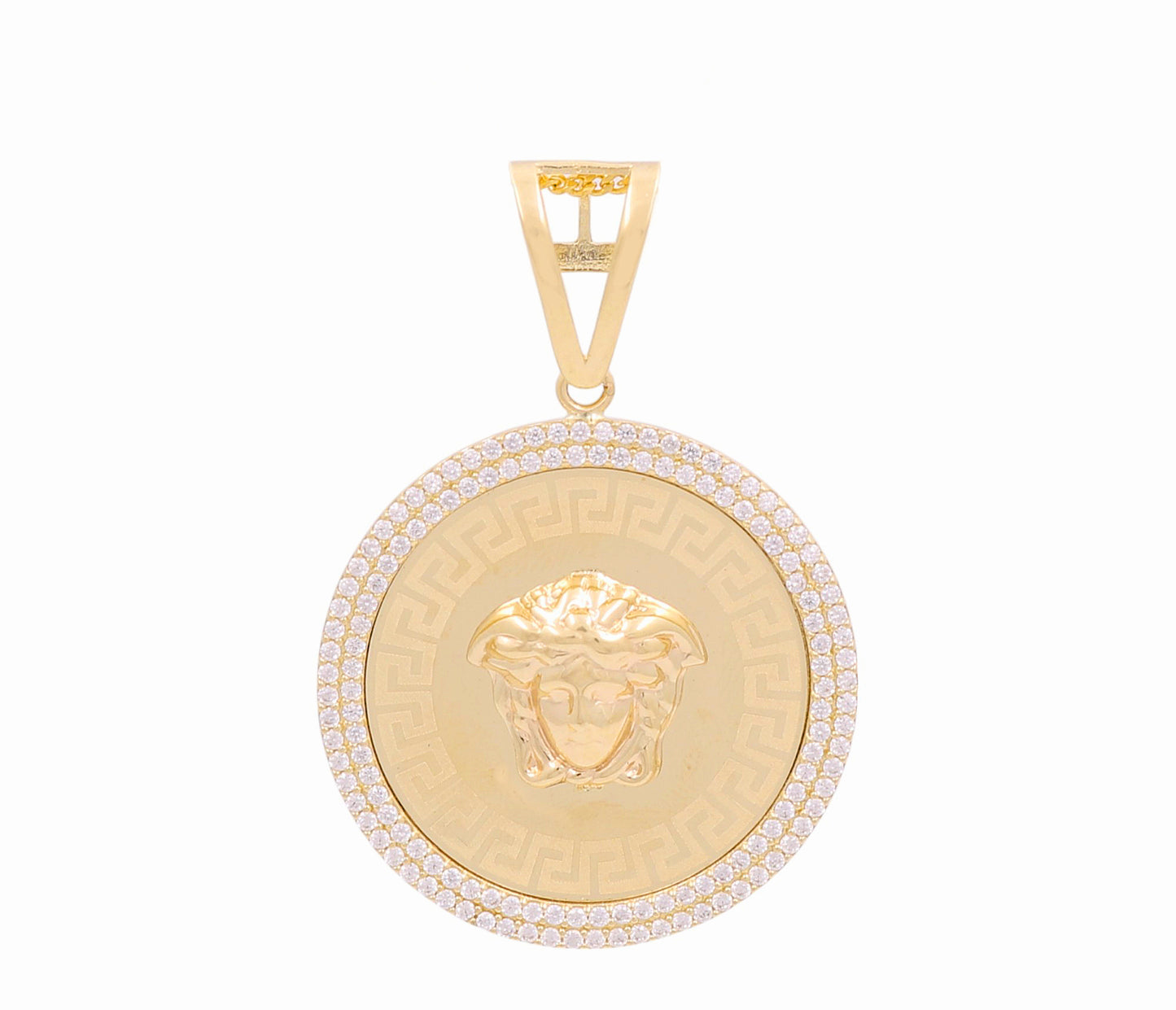 14K Yellow Gold Medusa's Medal Pendant with Greek and Cz / Weight: 6.6gr / DOPD4VS-5